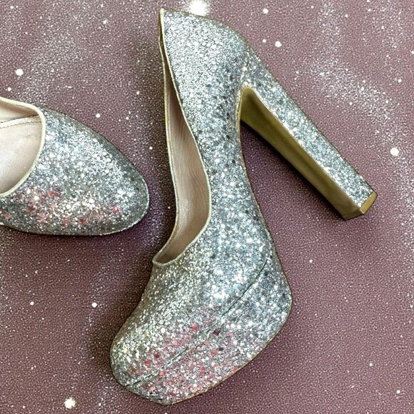 Miu Miu Silver Glitter Platform Heels Size 36.5 Pumps - Picture 1 of 9